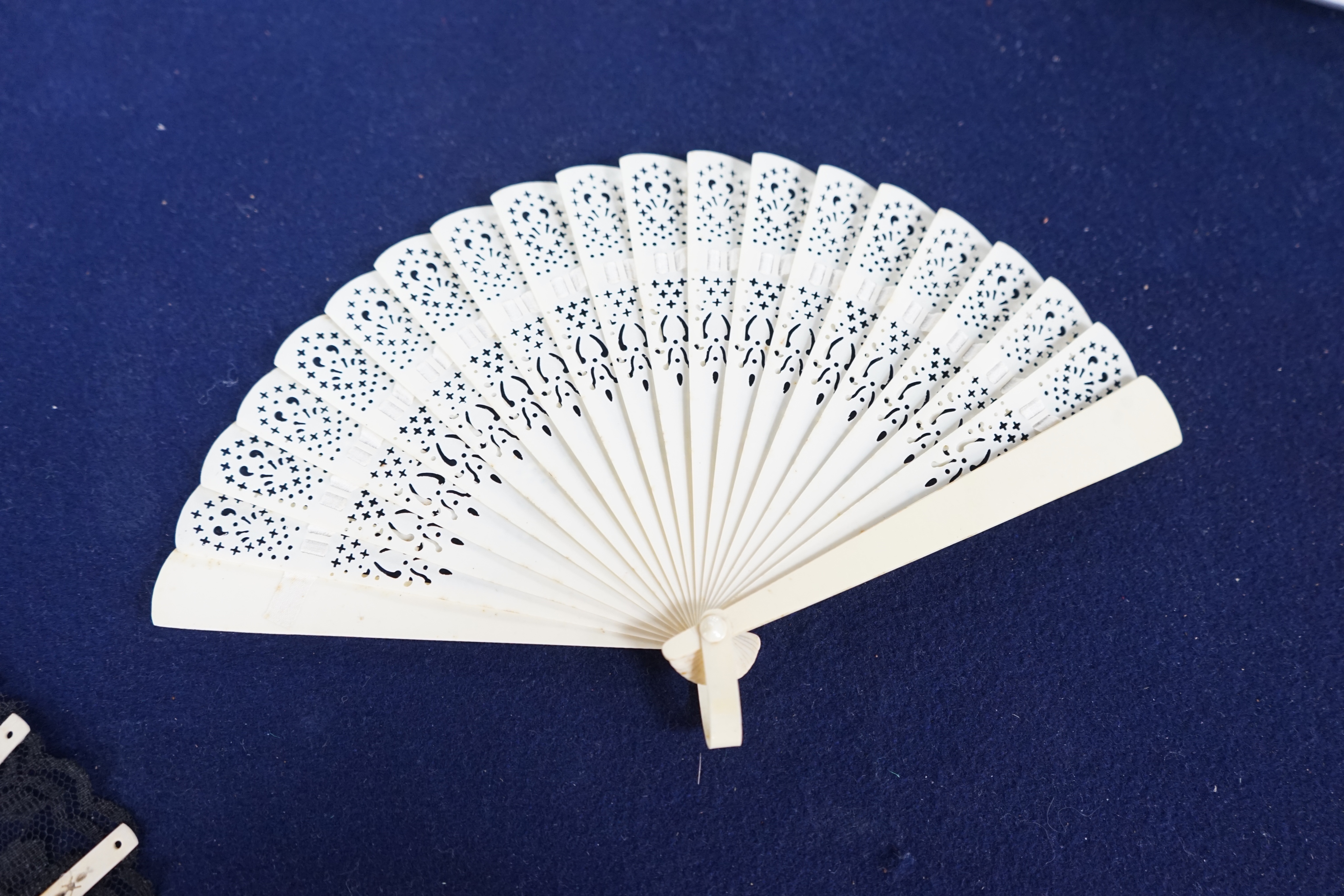 A collection of 10 fans, including some ivory and bone, 19th/early 20th century